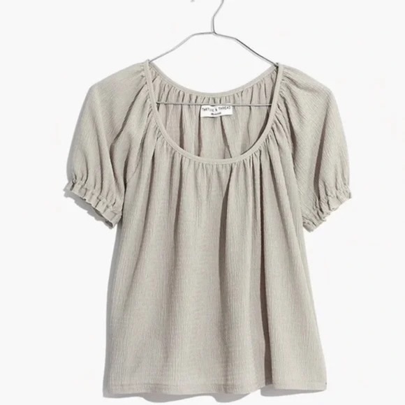 Madewell Texture & Thread Peasant Top, Sunfaded Sage, Size XS - Picture 1 of 6
